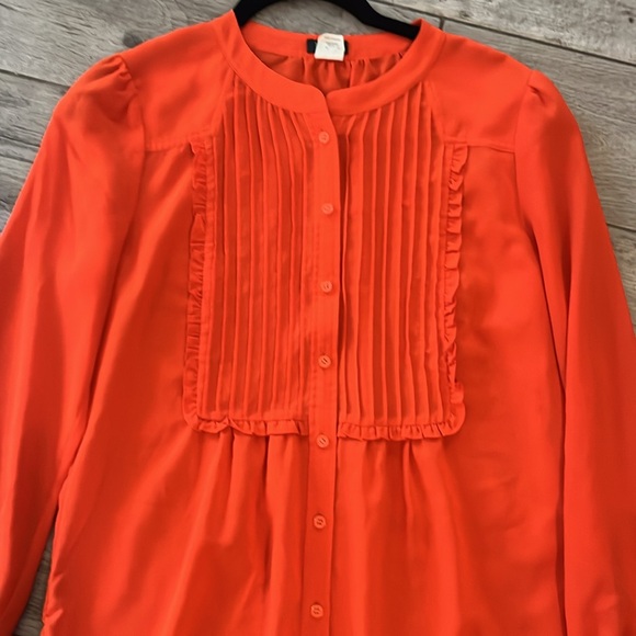 EUC J. Crew bib front orange blouse, sz 2 - Picture 2 of 5